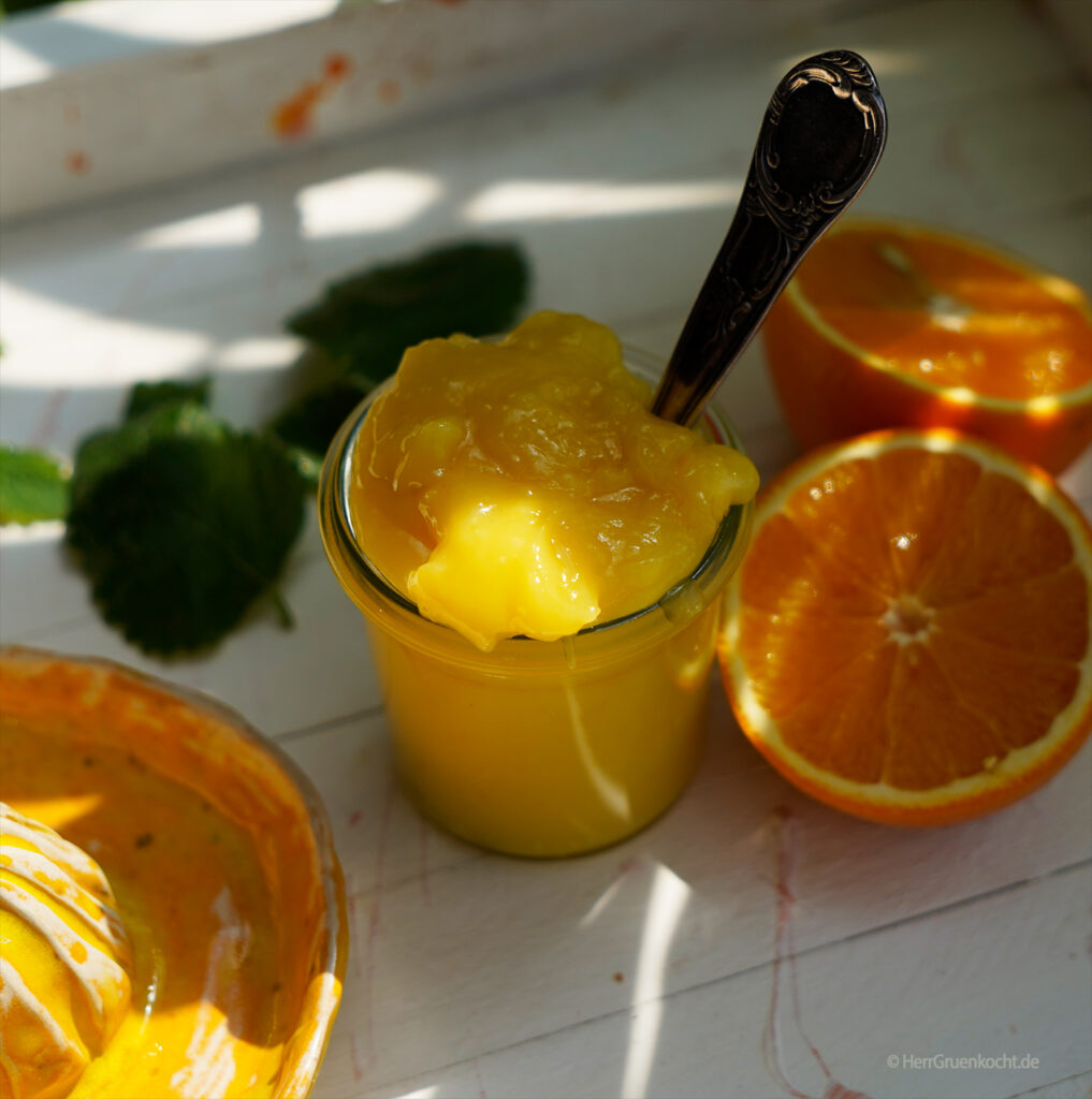 Orange curd ohne Ei einfach und schnell selber machen.